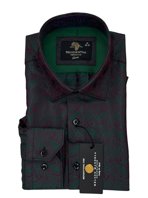 Presidential Premium Deep Green & Burgundy Paisley Pattern Jacquard Shirt